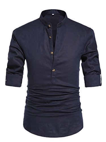 NITAGUT Men Henley Neck Long Sleeve Daily Look Linen Shirts Navy Blue-US S at Amazon Menâs Clothing store: