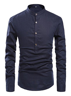 NITAGUT Men Henley Neck Long Sleeve Daily Look Linen Shirts Navy Blue-US S at Amazon Menâs Clothing store: