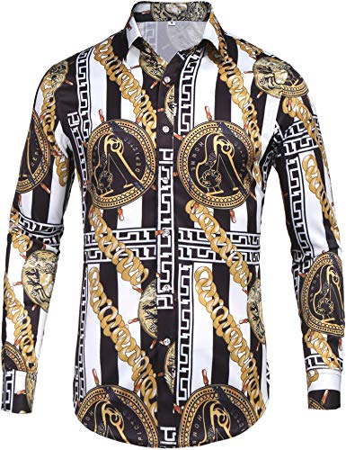 Pacinoble Mens Fashion Long Sleeve Street Wear Unique Revel Modern Birthday Polyester Luxury Graphic Print Button up Shirts (White M) at Amazon Menâs Clothing store: