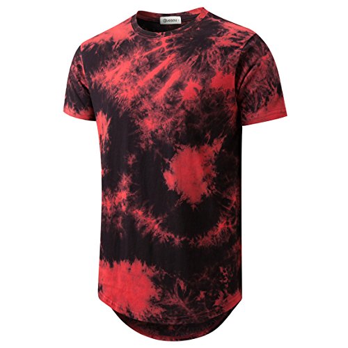 Mens Hip Hop Tie-Dyed Hipster Curve Hem T Shirt(1803ZR Red XL) | Amazon.com