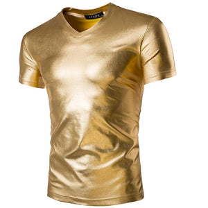 Night Club Wear Men's Elastic Shirts Slim Fit Fashion Metallic Shiny Shirt Mens Shirts Long Sleeve Chemise Homme Clothing