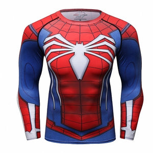 Men's Compression T-shirt Long Sleeve Double Sided Prints Rashguard Fitness Base Layer Weight Lifting Wear Tops & Tees