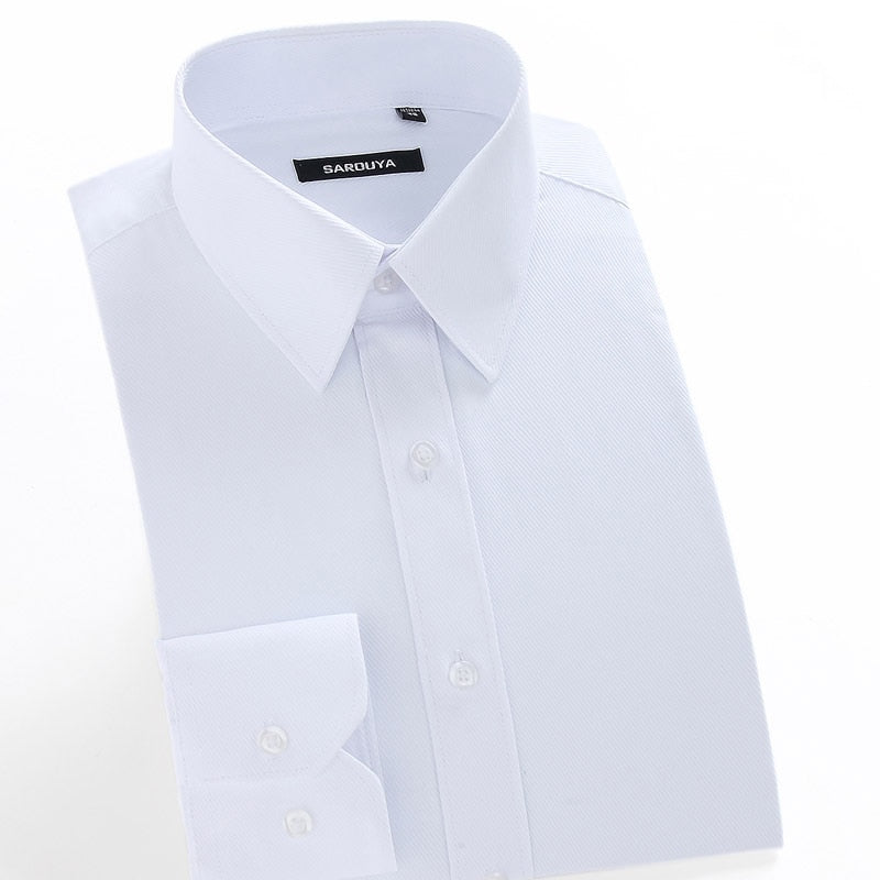 Men's Regular-fit Coarse-twill Solid Basic Dress Shirt Formal Business Long Sleeve White Tops Shirts for Social Work Office Wear
