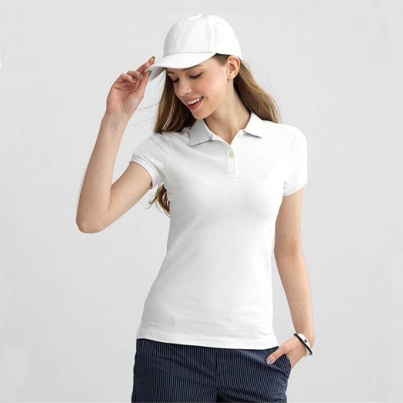 2019 Summer Fashion Polo Shirt Women New Casual Short Sleeve Slim Polos Mujer Shirts Tops Plus Size Female Cotton Polo Shirt