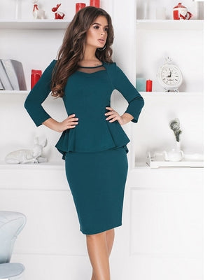 Women Sets 2019 New Arrival Sexy Sheath O-Neck Mesh Patchwork Above Knee Mini Dress 3/4 Sleeve Casual Coat Two Pieces